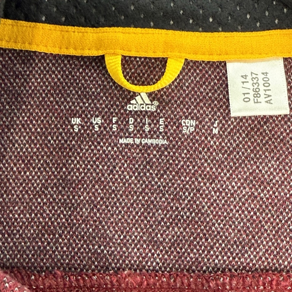 Adidas Men's Full Zip Fleece Track Jacket Maroon Red 3 Stripe Orange Logo Small - Picture 4 of 11
